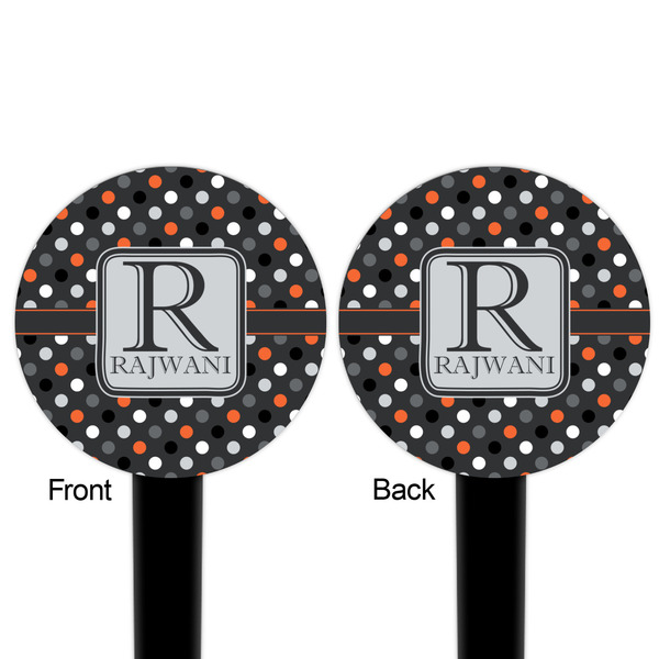 Gray Dots Black Plastic 6" Food Pick - Round - Double Sided - Front & Back