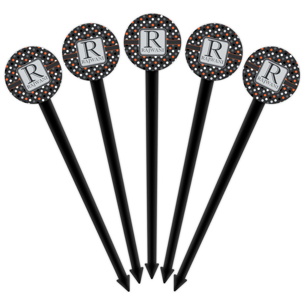 Gray Dots Black Plastic 6" Food Pick - Round - Fan View