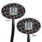 Gray Dots Black Plastic 7" Stir Stick - Double Sided - Oval - Front & Back