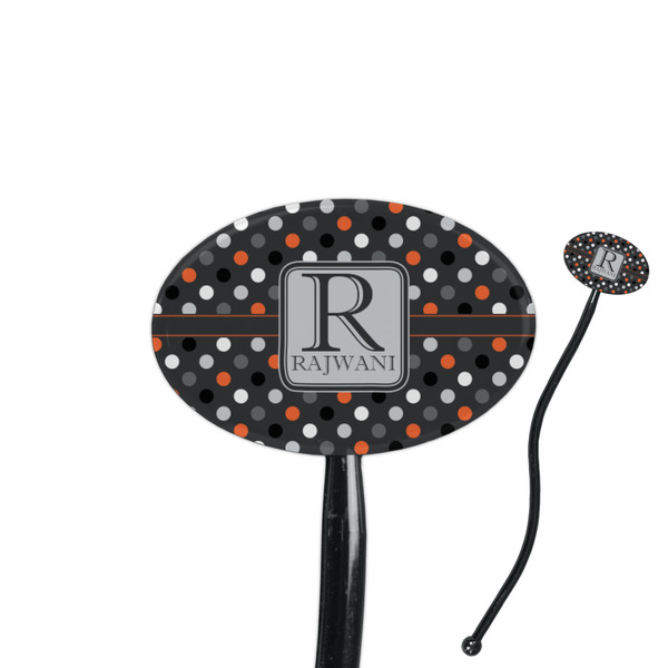 Custom Gray Dots 7" Oval Plastic Stir Sticks - Black - Double Sided (Personalized)