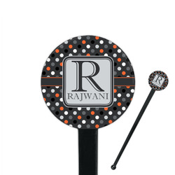 Gray Dots 7" Round Plastic Stir Sticks - Black - Single Sided (Personalized)