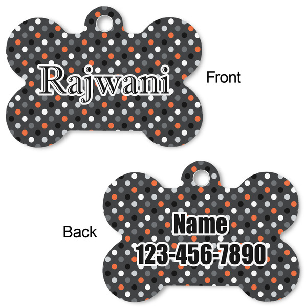 Gray Dots Bone Shaped Dog ID Tag - Large - Approval
