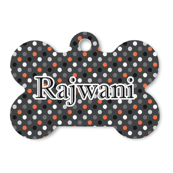 Custom Gray Dots Bone Shaped Dog ID Tag (Personalized)