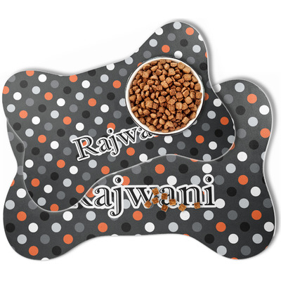 Gray Dots Bone Shaped Dog Food Mat (Personalized)