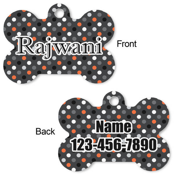 Gray Dots Bone Shaped Dog Tag - Front & Back