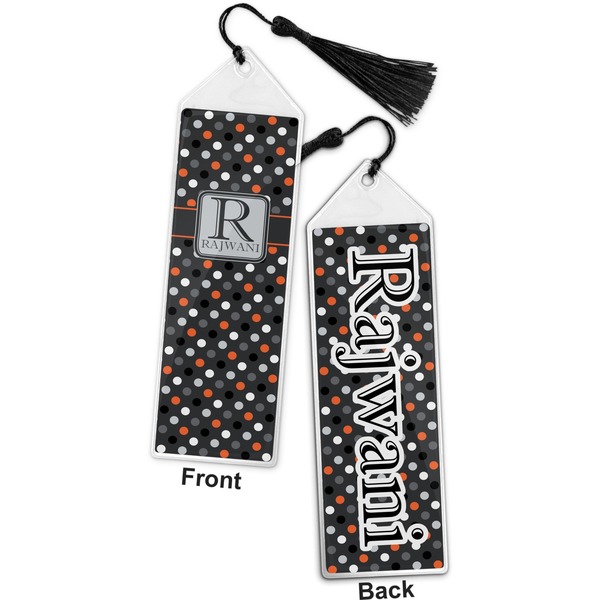 Gray Dots Bookmark with tassel - Front and Back