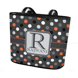 Gray Dots Bucket Tote w/ Genuine Leather Trim - Large w/ Front & Back Design (Personalized)