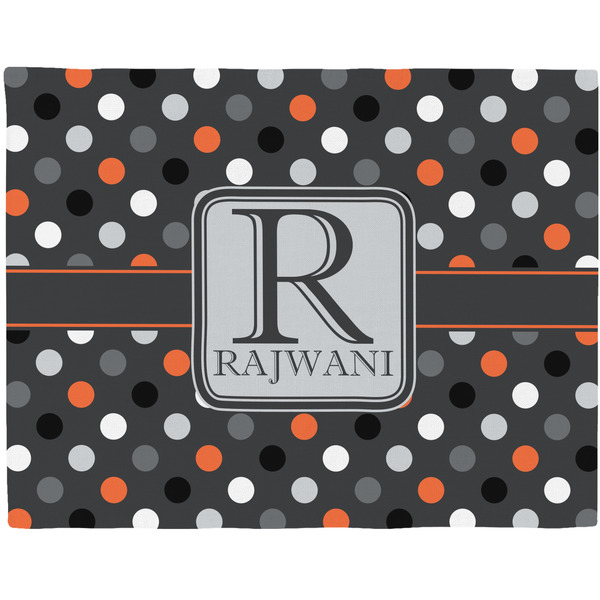 Custom Gray Dots Woven Fabric Placemat - Twill w/ Name and Initial