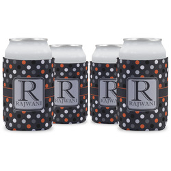 Gray Dots Can Cooler (12 oz) - Set of 4 w/ Name and Initial