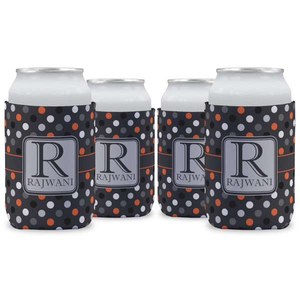 Custom Gray Dots Can Cooler (12 oz) - Set of 4 w/ Name and Initial