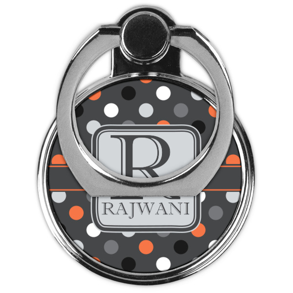 Gray Dots Cell Phone Ring Stand & Holder - Front (Collapsed)