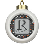 Gray Dots Ceramic Ball Ornament (Personalized)