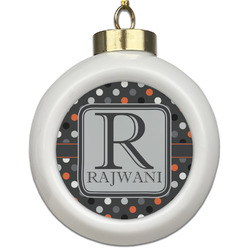 Gray Dots Ceramic Ball Ornament (Personalized)