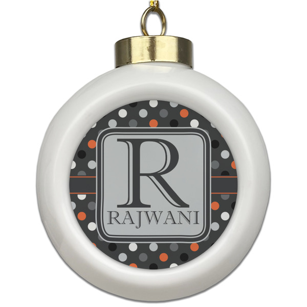 Custom Gray Dots Ceramic Ball Ornament (Personalized)