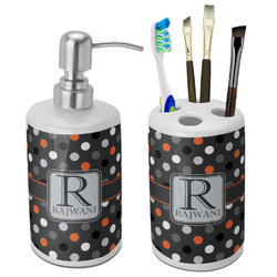 Gray Dots Ceramic Bathroom Accessories Set (Personalized)