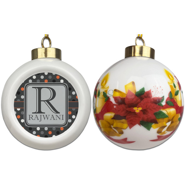 Gray Dots Ceramic Christmas Ornament - Poinsettias (APPROVAL)