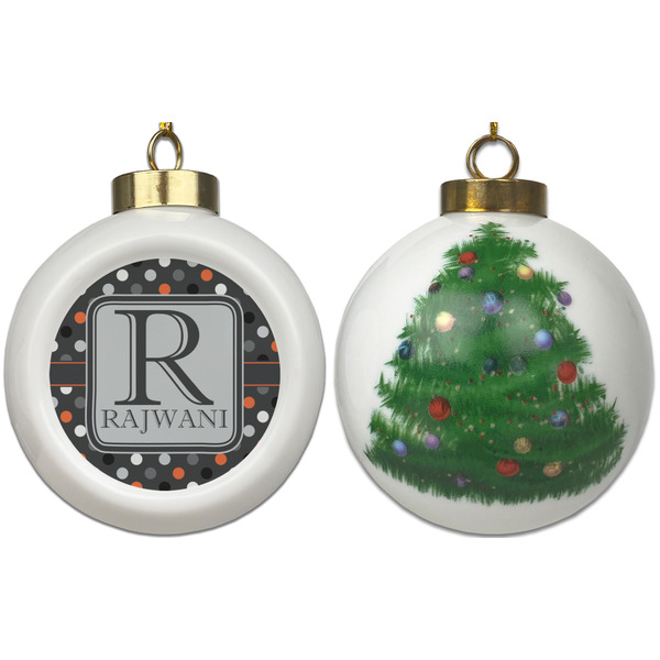 Gray Dots Ceramic Christmas Ornament - X-Mas Tree (APPROVAL)