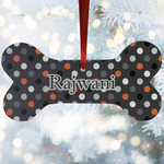 Gray Dots Ceramic Dog Ornament w/ Name and Initial