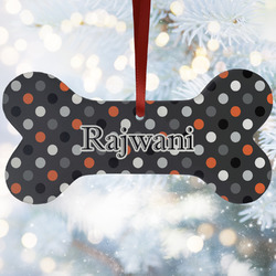 Gray Dots Ceramic Dog Ornament w/ Name and Initial