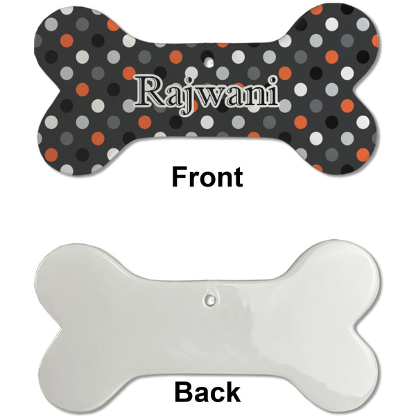 Gray Dots Ceramic Flat Ornament - Bone Front & Back Single Print (APPROVAL)