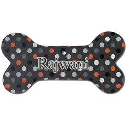 Gray Dots Ceramic Dog Ornament - Front w/ Name and Initial