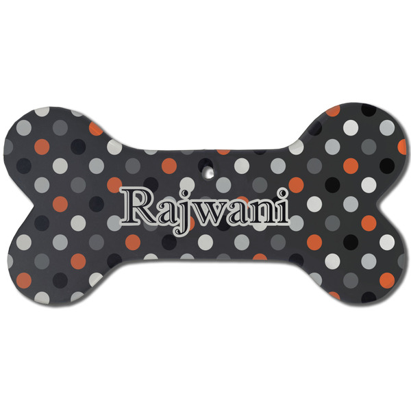 Custom Gray Dots Ceramic Dog Ornament - Front w/ Name and Initial