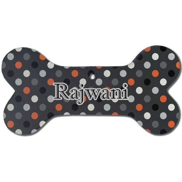 Gray Dots Ceramic Flat Ornament - Bone Front