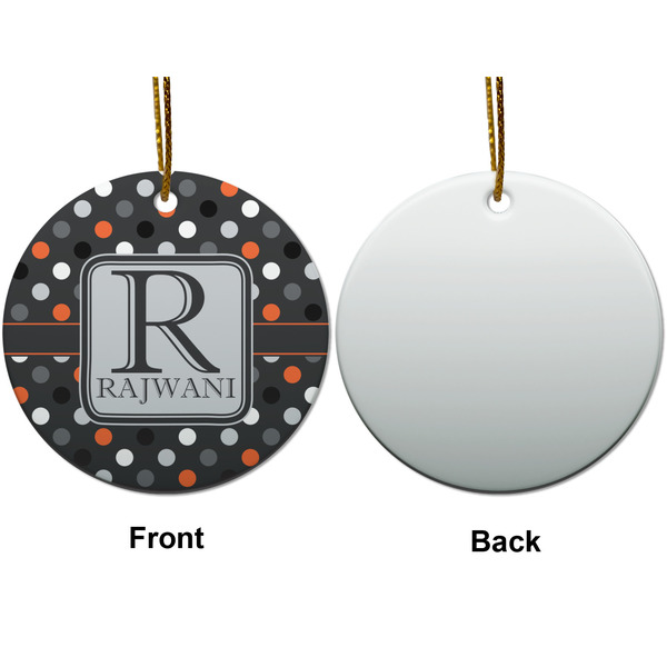 Gray Dots Ceramic Flat Ornament - Circle Front & Back (APPROVAL)