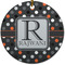 Gray Dots Round Ceramic Ornament w/ Name and Initial