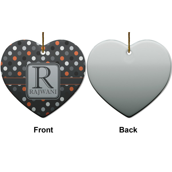Gray Dots Ceramic Flat Ornament - Heart Front & Back (APPROVAL)