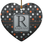 Gray Dots Heart Ceramic Ornament w/ Name and Initial