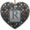 Gray Dots Heart Ceramic Ornament w/ Name and Initial