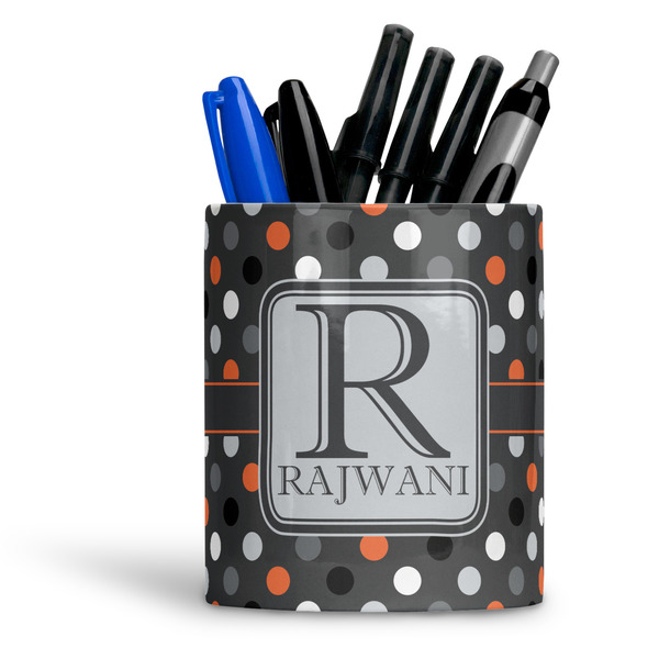 Custom Gray Dots Ceramic Pen Holder