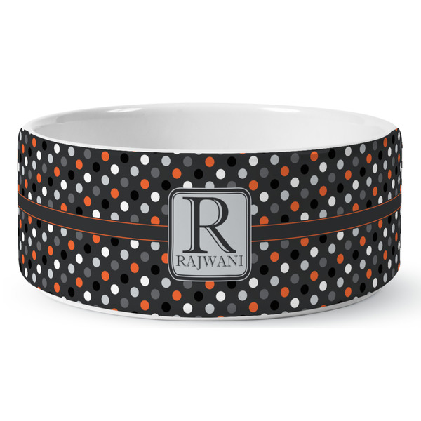 Custom Gray Dots Ceramic Dog Bowl - Medium (Personalized)