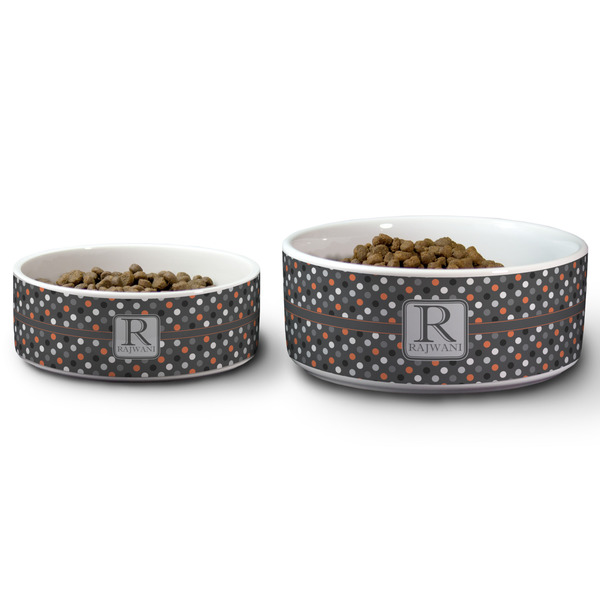 Gray Dots Ceramic Dog Bowls - Size Comparison