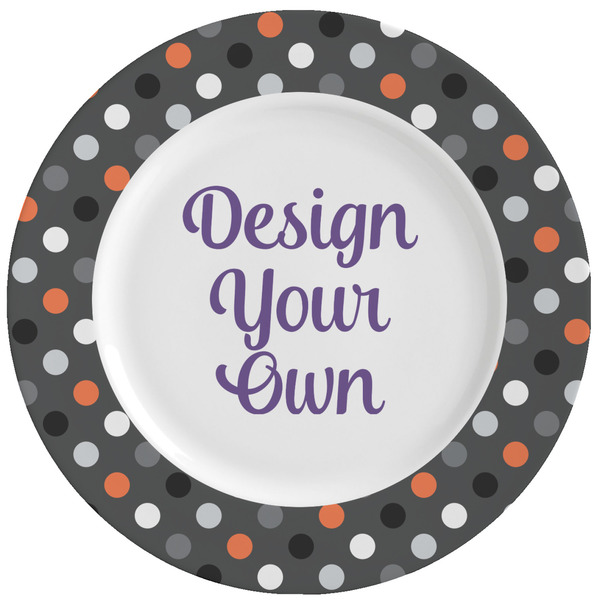 Custom Gray Dots Ceramic Dinner Plates (Set of 4) (Personalized)