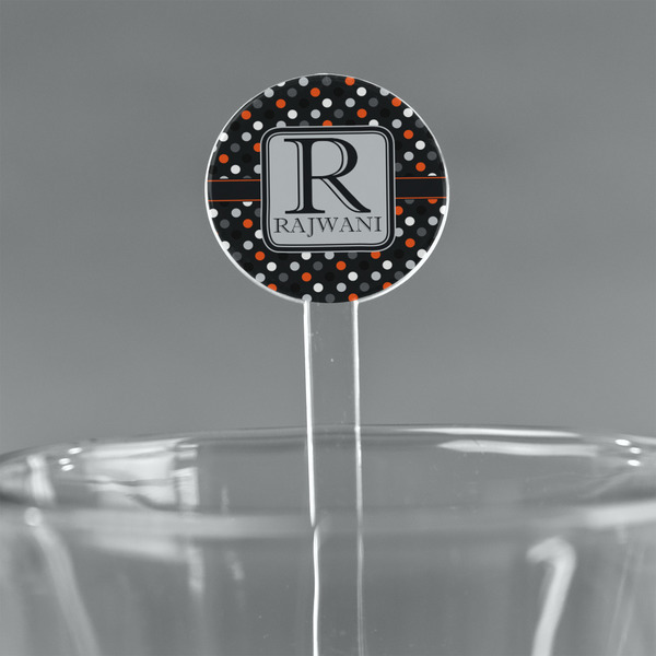 Custom Gray Dots 5.5" Round Plastic Stir Sticks - Clear (Personalized)