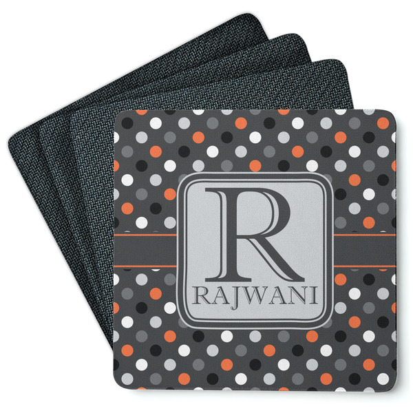 Custom Gray Dots Square Rubber Backed Coasters - Set of 4 (Personalized)