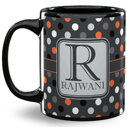 Gray Dots 11 Oz Coffee Mug - Black (Personalized)