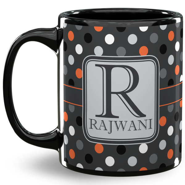 Custom Gray Dots 11 Oz Coffee Mug - Black (Personalized)