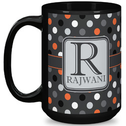 Gray Dots 15 Oz Coffee Mug - Black (Personalized)
