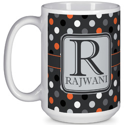Gray Dots 15 Oz Coffee Mug - White (Personalized)