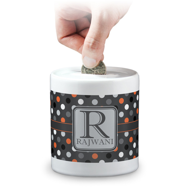 Custom Gray Dots Coin Bank (Personalized)