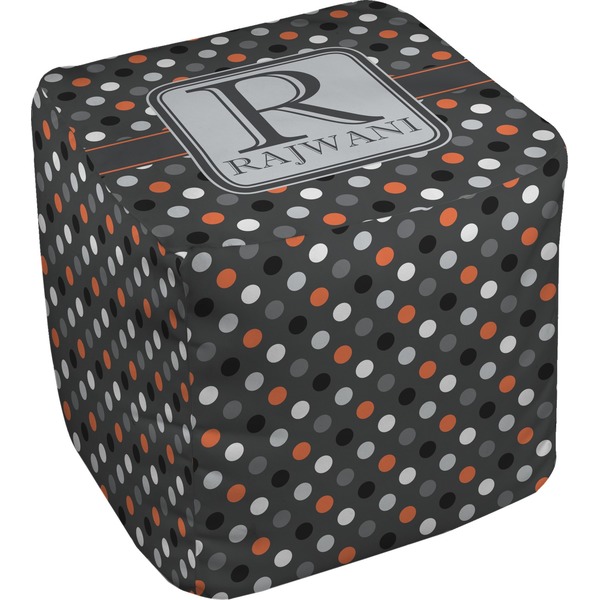 Custom Gray Dots Cube Pouf Ottoman - 13" (Personalized)