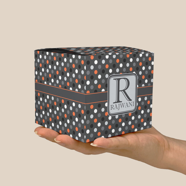 Gray Dots Cube Favor Gift Box - On Hand - Scale View
