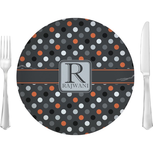 Custom Gray Dots 10" Glass Lunch / Dinner Plates - Single or Set (Personalized)