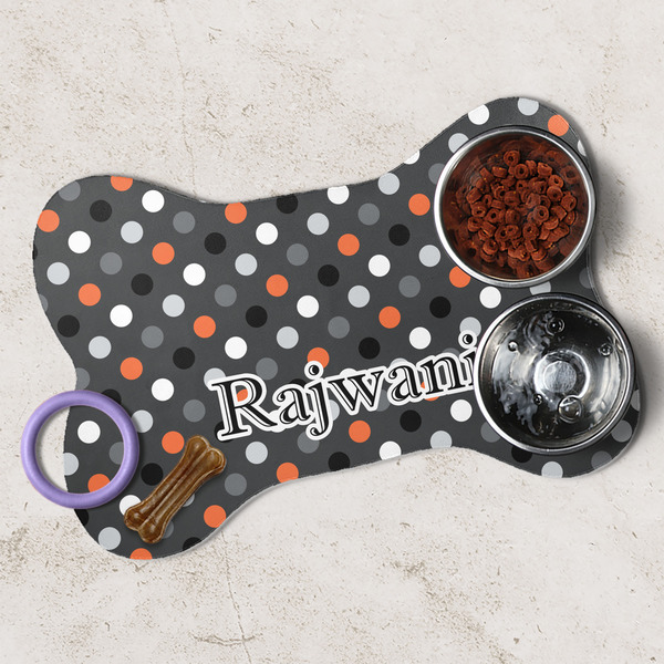 Gray Dots Dog Bone Shaped Mat Lifestyle