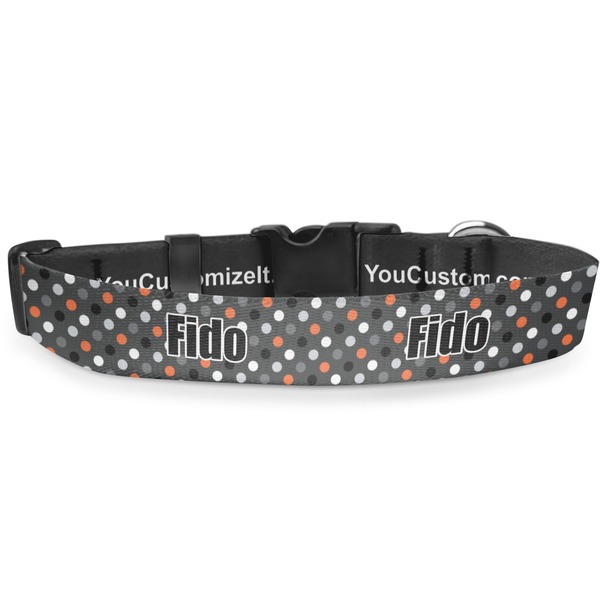Custom Gray Dots Deluxe Dog Collar - Large (13" to 21") (Personalized)