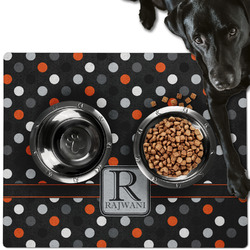 Gray Dots Dog Food Mat - Large w/ Name and Initial