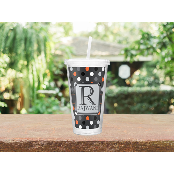 Gray Dots Double Wall Tumbler with Straw Lifestyle
